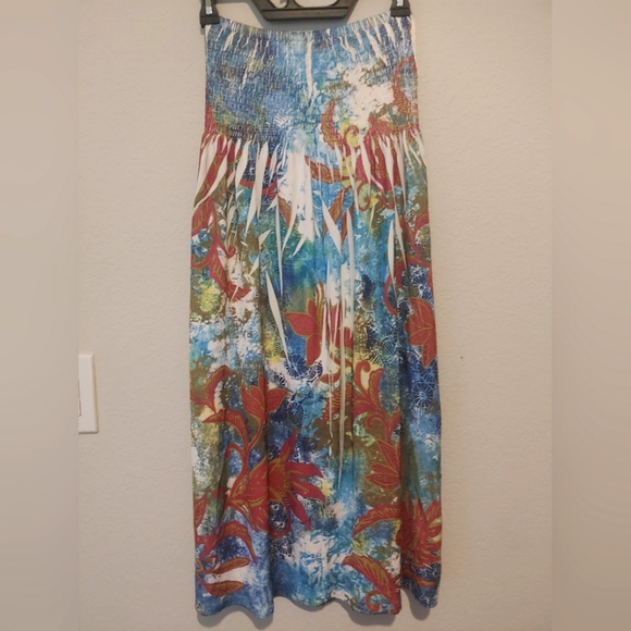 Womens DNLA SPORT Dress Smocked Strapless Floral Beach Vacation Resort SZ Large - Picture 2 of 8